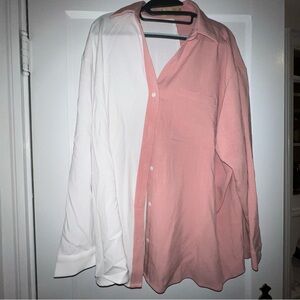 Two-Tone Pink and White Button-Up Shirt